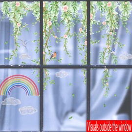 Window Stickers Birds Flowers Window Sticker Bird Protection Window Film Flowers Double-Sided Window Sticker Suncatcher Sticker Window Decoration Spring Summer Window Tattoo Anti-Collision