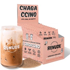 Renude Chagaccino - Chaga Mushroom Powder, Mushroom Coffee Drink Mix with Adaptogens, Natural Energy and Immune Support, Vegan, Keto, Zero Calorie Mushroom Blend Powder - 10 Servings
