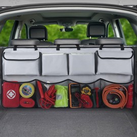 Car Backseat Hanging Trunk Organizer Extra-Long, 30% More Storage, 8 Large Pockets Car Storage Bag for SUV, Truck, Van – Super Capacity SUV Hanging Organizer for a Neat & Clutter-Free Space - Grey