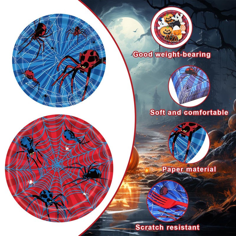100 Pcs Spider Party Tableware Set – Disposable Red and