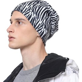 Slouchy Beanie for Men and Women, Winter Hat, Cool Skull Cap, Thermal Warm Thick Skully Stocking Hat, 95% Polyester, 5% Spandex, Soft and Elastic. Grey and White