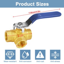 QINERSAW Three-Way Valve Three-Way Type Valve Three-Way Ball Valve 3-Way Valve Internal Thread Water Pipe L-Bore Shut-off Valve for Water, Oil and Air Pipes Lever Handle DN15 1/2 Inch Brass