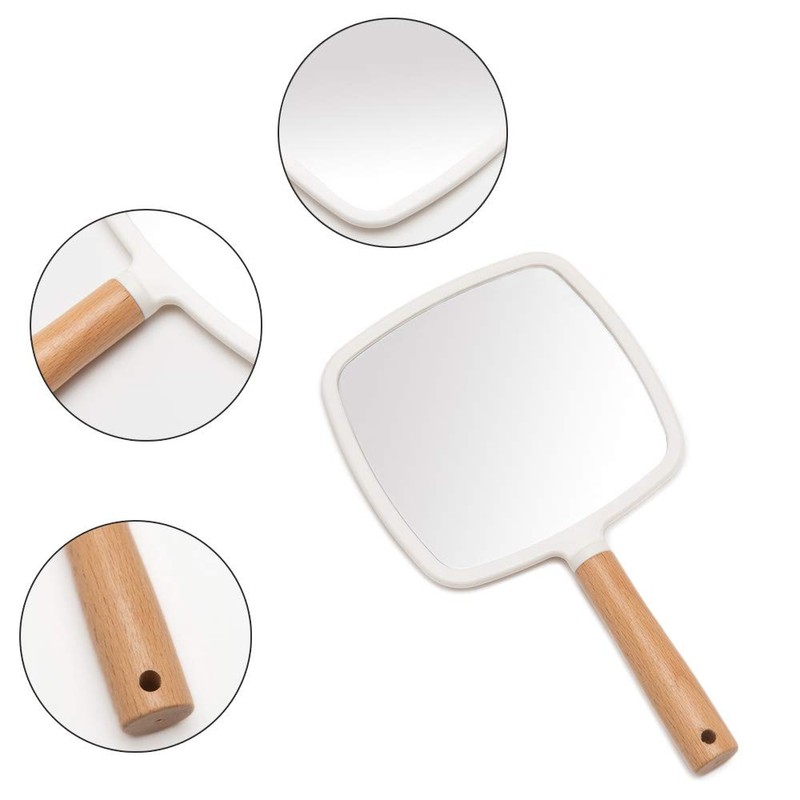 YEAKE Hand Held Mirror with Handle for Makeup,Small Cute Wood