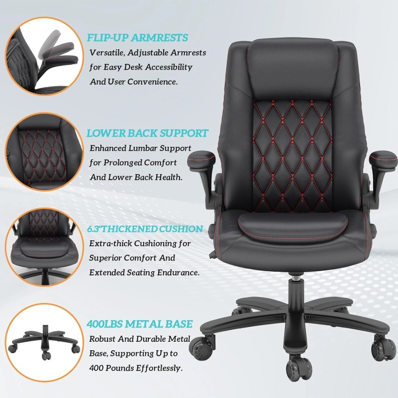 Solfway Executive Office Chair with Flip-up Armrest Computer Chairfor Heavy