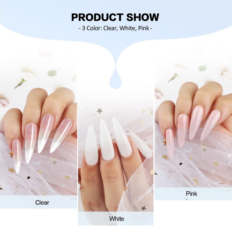 Morovan Acrylic Nail Kit: Clear Pink White Powder and Professional