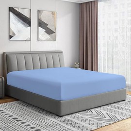 Bottom Fitted Sheets Stretches Up to 25cm Deep Mattress Pocket 100% Pure Egyptian Cotton 200 Thread Count Fitted Bedsheet Soft & Comfortable Hotel Quality Bottom Sheets (Blue, Double)