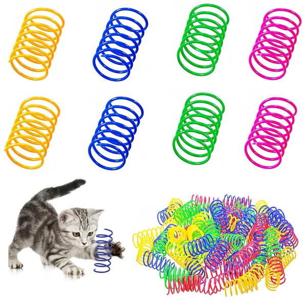 40 Pcs Colourful Cat Springs,Kitten Toys,Cat Spiral Toy,Durable Plastic Toys