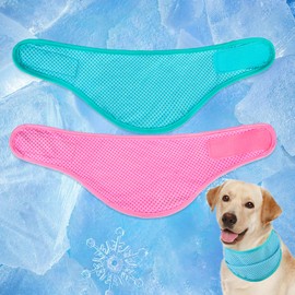 EXPAWLORER Dog Cooling Bandana - 2 Pack Instant Chill Out Pet Scarf Adjustable, Summer Outdoor Ice Neck Cooler, Prevent Sunstroke for Small Medium Large Breeds (Green Pink, L)