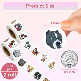 UVUXO 600 Pcs Bulldog Stickers Rolls for Kids-Round 1.5 Inch 16 Tyles Funny Dog Kindergarten Stickers Teacher Stickers for Kids Birthday Party School Reward Giveaways
