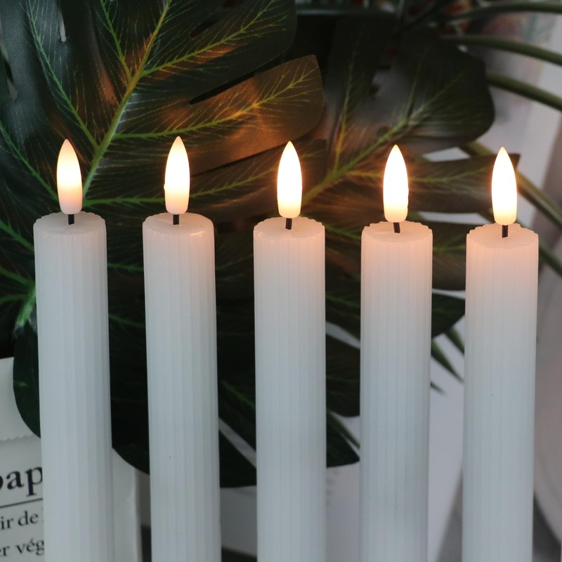 DRomance White Flameless Flickering Taper Candles Battery Operated with Remote