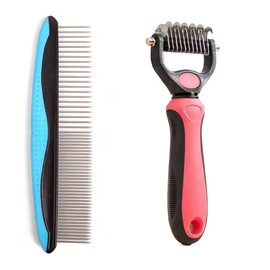 3 One PetZ Pet Dematting Tool 2 Pack Double Sided Undercoat Rake & Dematting Comb for Cats and Dogs for Detangling Matted or Knotted Undercoat Hair (Pink & Black, Small)