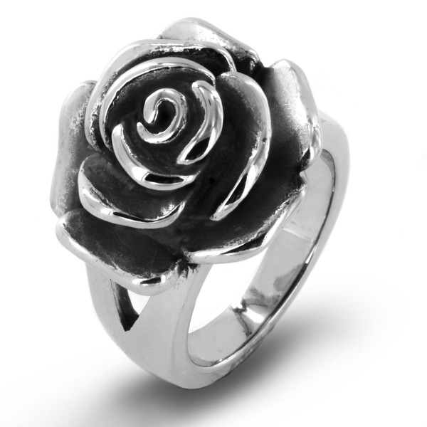 West Coast Jewelry ELYA Women's Antiqued Blooming Rose Stainless Steel