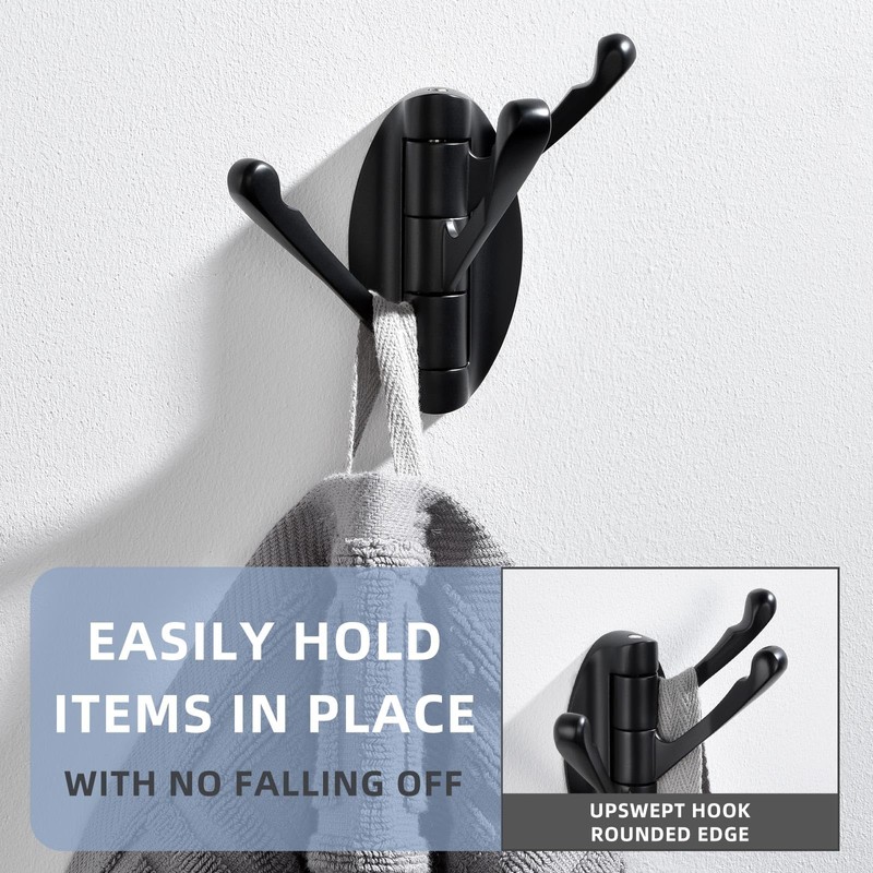 Angle Simple Folding Towel Hook Matte Black, Metal Swivel Robe