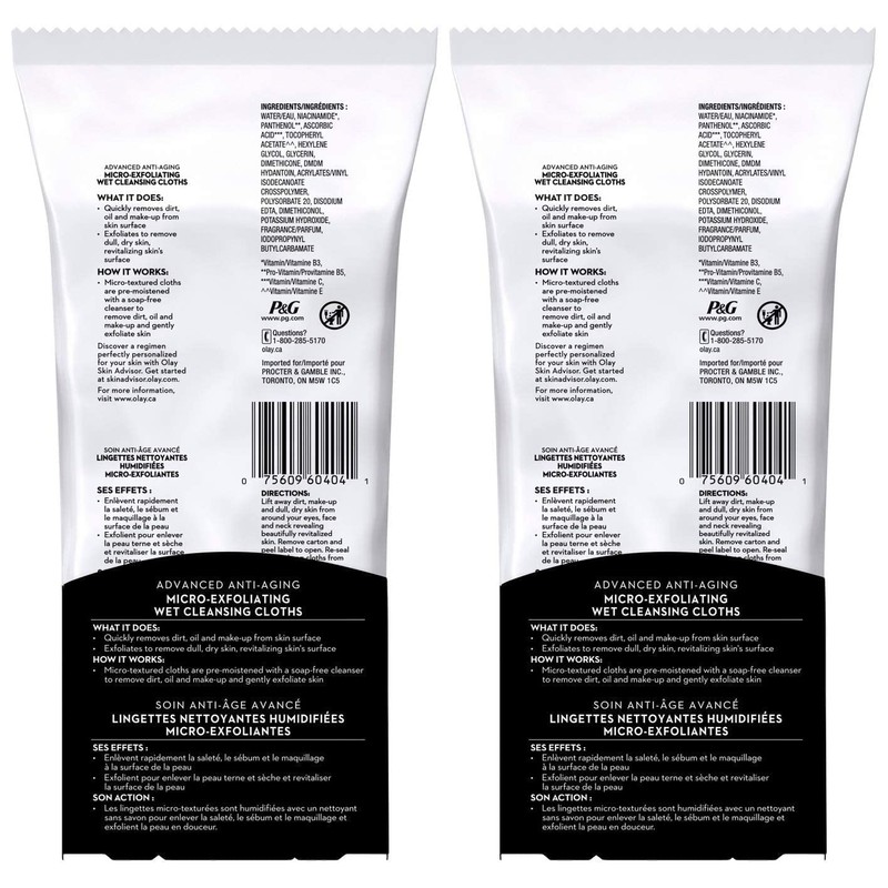 OLAY Regenerist Advanced Anti-Aging Micro-Exfoliating Cleansing Cloths 30 Each (Pack