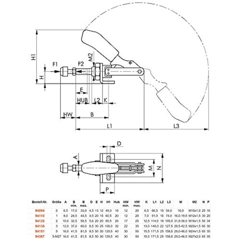 AMF 94094" 6841" Push-Pull Type Toggle Clamp with Angle Base,