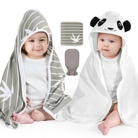 UKMOT Hooded Baby Bath Towels Set of 2-4 Piece Bamboo Bath Essential Must Haves Newborn Stuff, Shower Registry Gifts for Infant, Toddler (28 X 28 Inch, Panda)