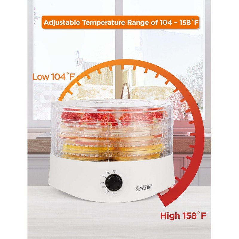 Commercial Chef Food Dehydrator, Five 9.25” BPA-Free Plastic Trays, Dehydrates
