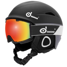Odoland Ski Helmet with Ski Goggles, Multi-Options Snowboard Helmet and Goggles Set for Men Women, Black & Grey, M