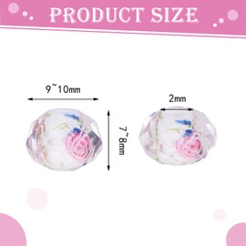 WEWAYSMILE 60 PCS Colorful Floral Lampwork Beads 10mm Gold Sand Faceted Glass Round Loose Beads for DIY Bracelet Necklace Earring Jewelry Making Supplies (White)