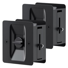 Matte Black Pocket Door Lock, 2-Pack Privacy Pocket Door Hardware, Pocket Door Handles, Pocket Door Lock Latch with Pull, 2-3/4’’x2-1/2’’, for 1.38’’-1.77’’ Thickness Door