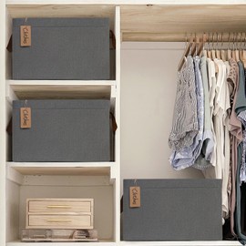 CHICVITA Storage Baskets Large Storage Bins for Organizing, Clothes Storage Bins, Closet Organizers and Storage, Small Laundry Basket for Shelves, 16 ¾" L x 11" W x 9 ¾" H, Grey, 2-Pack