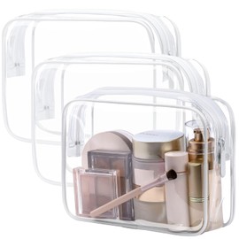 Triko Set de 3 Bolsas Organizadores de Viaje Aprobada por la TSA, Bolsas para Artículos de Tocador Transparentes, Bolsa de Cosméticos de Viaje, Cosmetiquera de Viaje Compatible con Aeropuerto (Blanco)