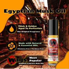 WagsMarket Egyptian Musk Oil, Choose from Roll On to 0.33oz - 4oz Glass Bottle, (0.33oz Roll On)