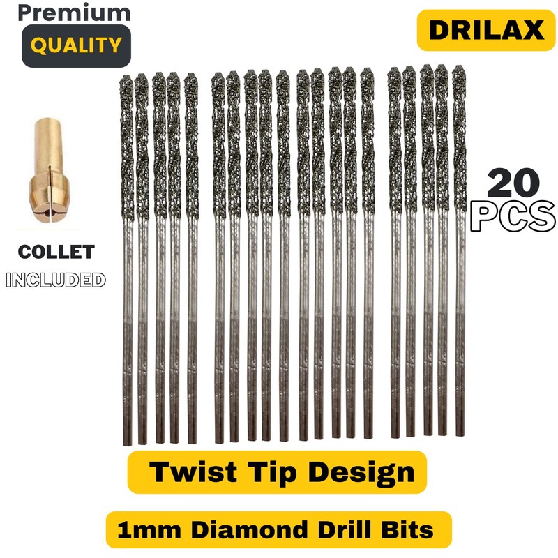 Drilax 1mm Diamond Drill Bit Set (20-Pcs) with Collet |