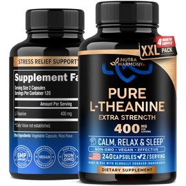 L Theanine 400 mg | L-Theanine Stress Relief | Extra Strength Supplement | Made in USA | Relaxation, Sleep & Calm Support | for Men & Women | Plant Based, Non-GMO & Gluten-Free | 240 Vegan Capsules