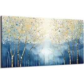 amatop amatop Extra Large Wall Art for Living Room C Modern Forest Landscape Picture Abstract Nature Tree Scenery Canvas Art Prints Blue Wall Decor Oversized Horizontal Birch Artwork Bedroom Office 58x29 Inch