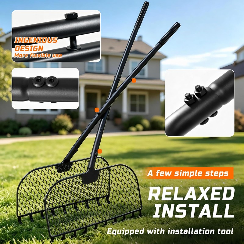 Leaf Grabber Rake, Lightweight Steel Leaf Picker Upper, Long Handle