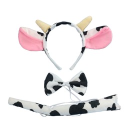 JMOCD 3 Pieces Animal Cow Costume Accessories Set with Cow Ears Headband,Bowtie and Tail Animal Cow Dress Up Accessories.