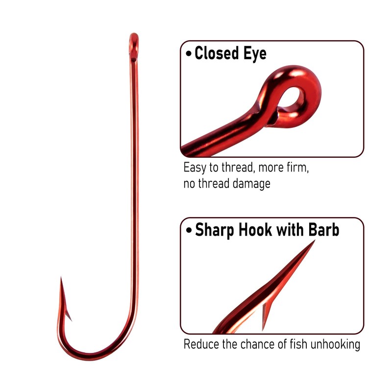 Dr.Fish 100 Pack Aberdeen Hooks Red Fishing Hooks Offset Extra