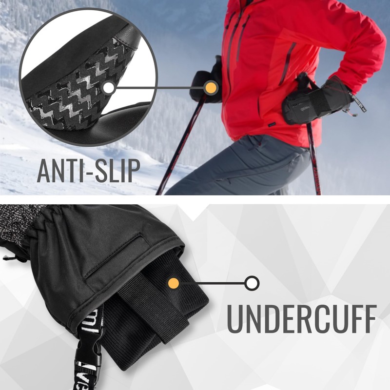 devembr Ski Gloves with Wrist Guards and Undercuff Design, Snowboarding