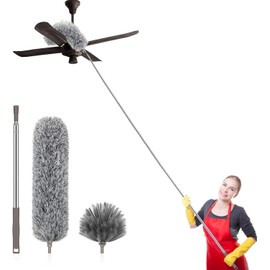 Dusters for Cleaning, 100-inch Extra-Long Duster with Extension Pole, Bendable Microfiber Head & Cobweb Brush Washable Ceiling Fan Cleaner Duster Kit for High Ceilings, Furniture, Corner
