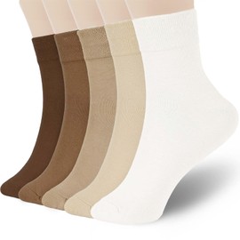 FGZ Womens Thin Cotton Socks, Casual Soft Cotton Socks Women Above Ankle Crew Socks 5 Pairs (9-11, Beige)