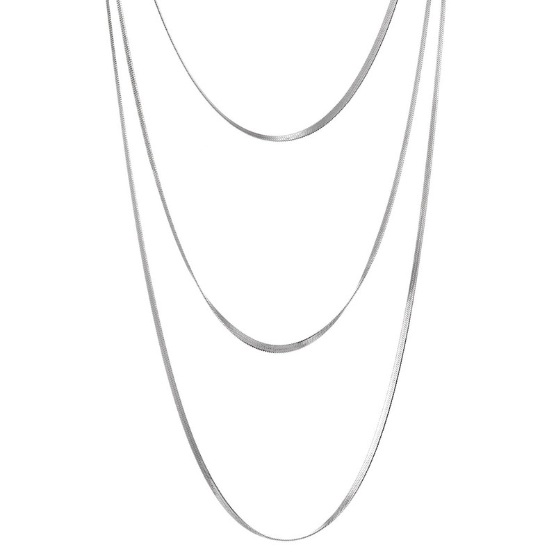 COOLSTEELANDBEYOND Flat Snake Chain Layered Necklace, Three Strands Waterfall Necklace,