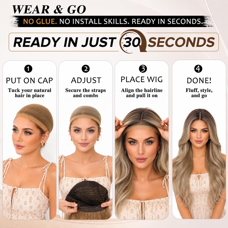 Copper Auburn Highlights Wig for Women,26 inch Long Wavy Wig