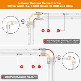 PAUTIX 12mm Connectors 8pcs L-Shaped/Corner Connectors,8pcs R-Shaped/Corner Connectors for 3-Pin RGB Smart IC COB LED Strip Lights,NOT for 10mm/8mm/5mm LED Tape Lights
