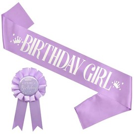 Birthday Girl Ribbon Satin Fabric Birthday Button Pins Tinplate Birthday Award Ribbon Badge Strap Set Party Supplies-J