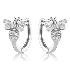 Richapex Small Gold Hoop Earrings for Women 18k Gold Plated Dainty Bee Huggie Hoops Earrings Trendy Silver Earrings Hypoallergenic Stud with Cubic Zirconia