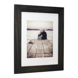 Malden 11x14 Distressed Wood Matted Picture Frame, Made to Display 8x10 with Mat, Without Mat, Black