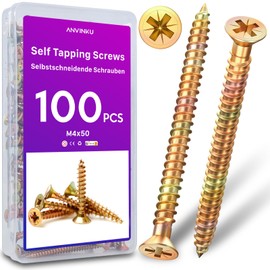 ANVINKU Wood Screws 100 Pcs, M4 x 50mm Screws for Wood, Color Zinc Wood Screws Assortment, Countersunk 50mm Wood Screws, M4 Self Tapping Wood Screws, Assorted Screws for Furniture Repairs