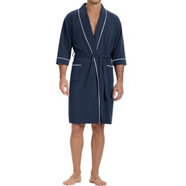 SIORO Men’s Waffle Knit Robe with Shawl Collar, Short Lightweight Bathrobe with Pockets, Perfect for Spa, Summer & Shower