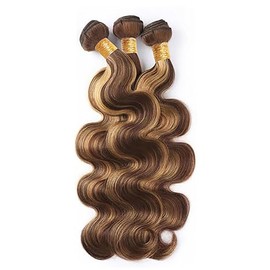 Hxxcoup Sew-in Bundles Real Hair Wefts for Sewing Human Hair Bundles Body Wave P427 Highlight Blonde Double Weft Extensions 24 26 28 Inches with Minimal Smell Minimal Tangle, 100 g/pc for Women