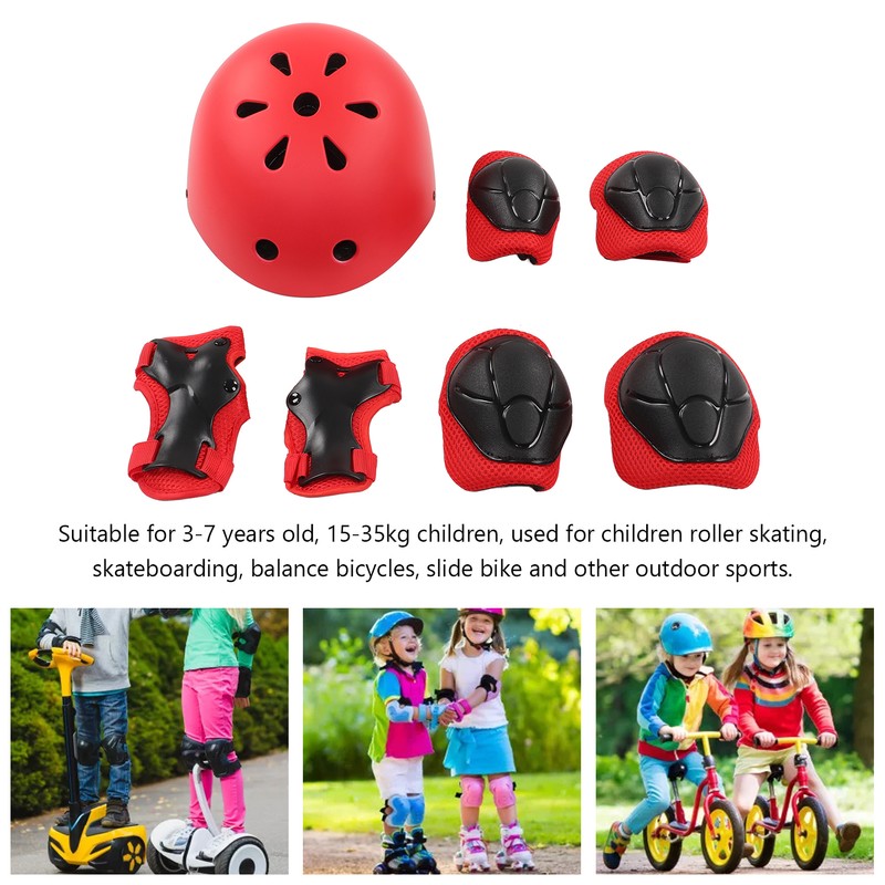 7pcs/set Children Safety Helmet Knee Elbow Pad Sets Breathable Riding