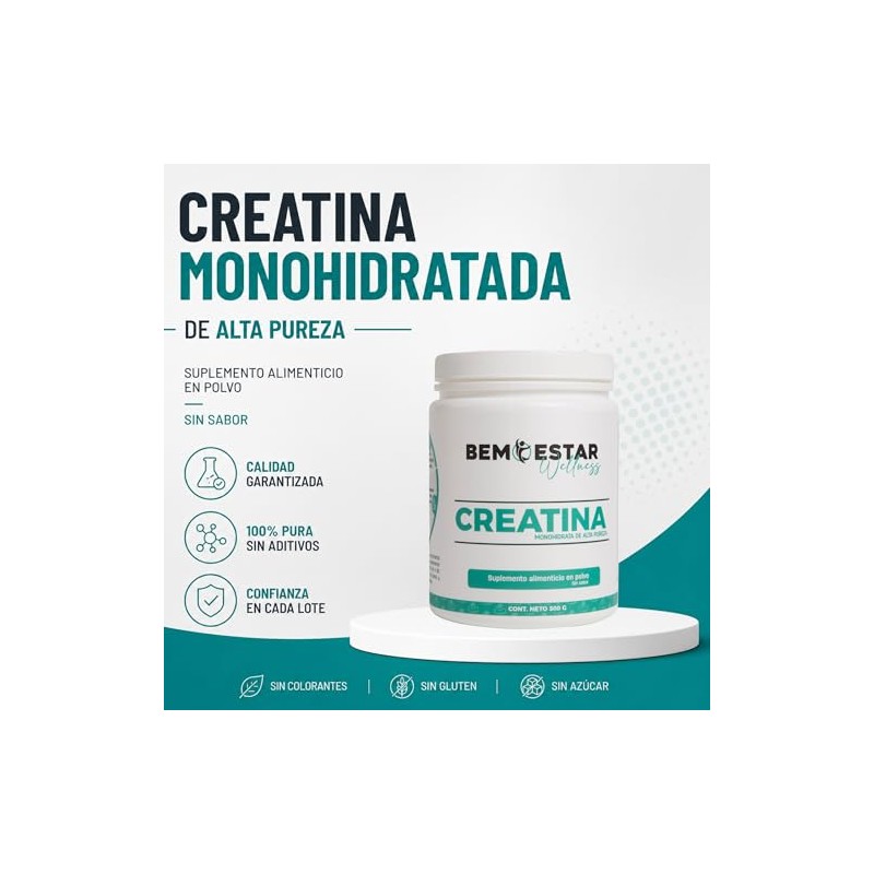 Creatina Monohidratada de Alta Pureza En Polvo Sin Sabor 500