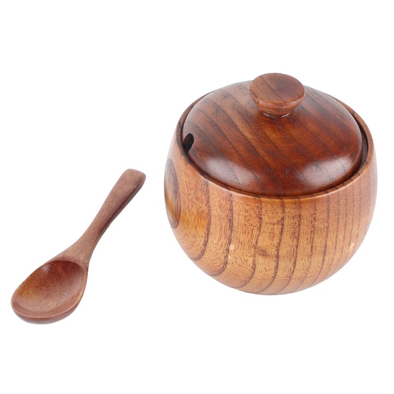 1Pc Solid Wood Spice Jar Seasoning Pot Sugar Bowl with