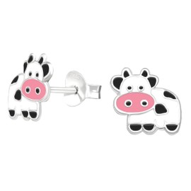 Cow .925 Sterling Silver Tiny Stud Earrings, for Cartilage, Helix, 2nd Ear Piercing (Hypoallergenic) (Style 002)
