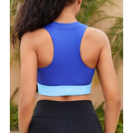 Charmo Women's Zipper Bikini Tops Racerback Ribbed Swimwear High Neck Swim Top S